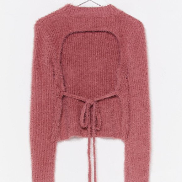 Nasty Gal Sweaters - *DONATED 4/1* NWOT Nasty Gal Turtleneck Fluffy Knit Backless Top, Rose, 0